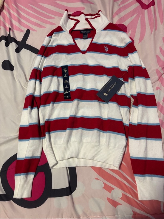 U.S. Polo Assn. Sweaters - U.S. Polo Assn. Men's Red, White & Light Blue Striped V‑Neck Sweater